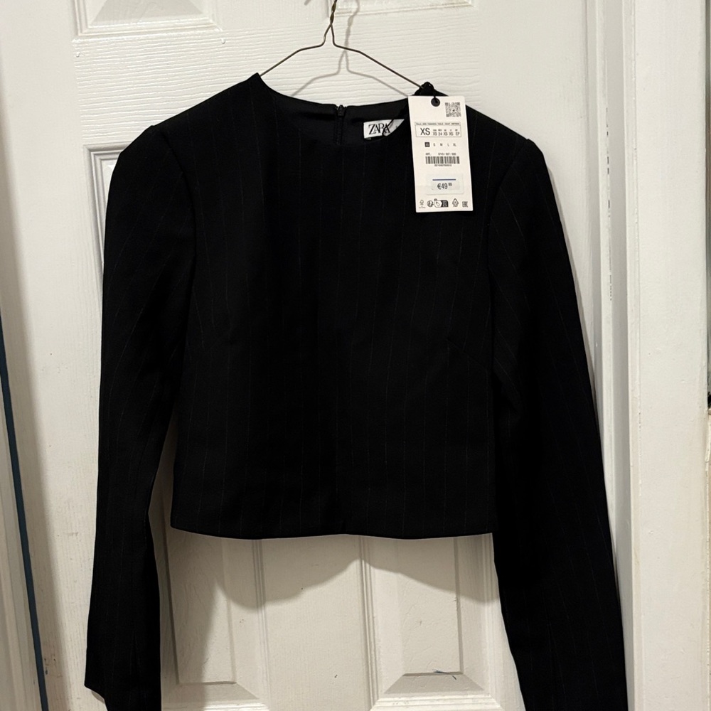 Zara Black Pinstripe Long Sleeve Top